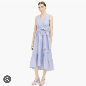 J CREW Poplin Faux Wrap Layered Midi Blue Dress Sz‎ 8